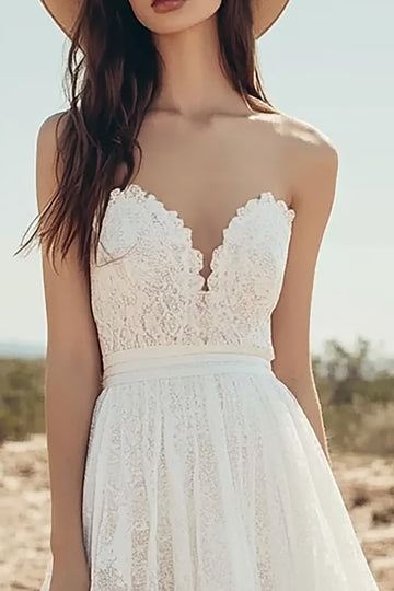 A Line Strapless Lace Ivory Graduation Dress